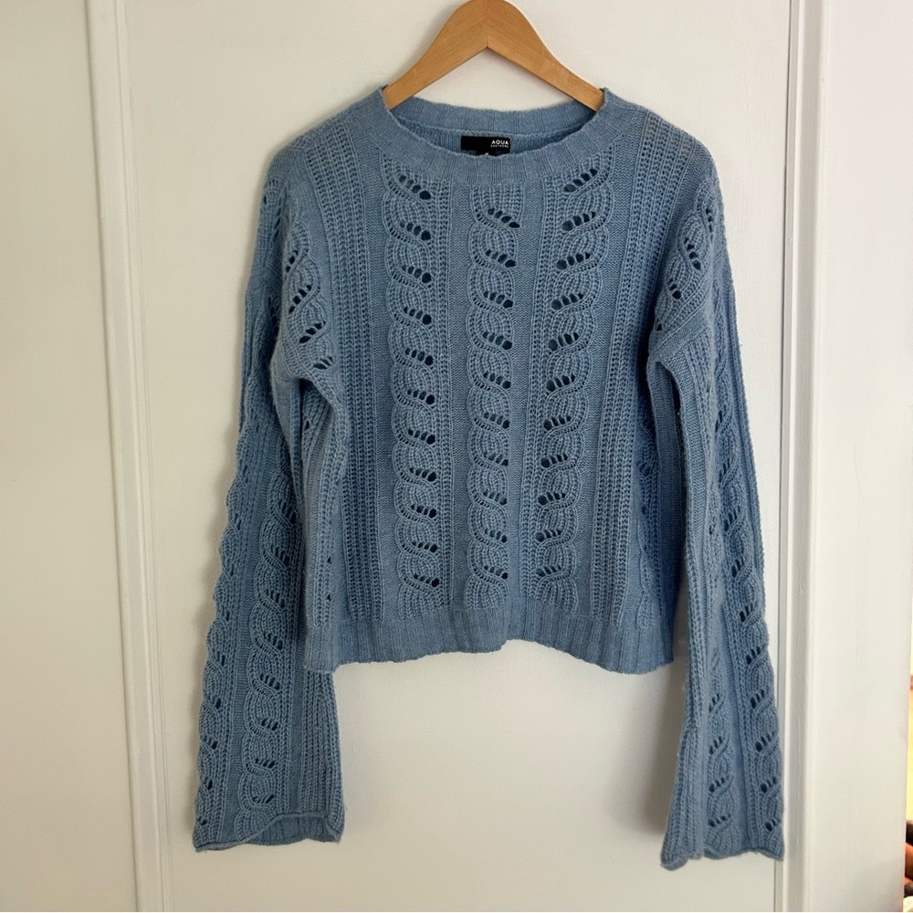 AQUA Blue Cashmere Knit Sweater with bell sleeves Women’s size XS